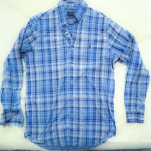Polo by Ralph Lauren Men's Blue and White Plaid Shirt